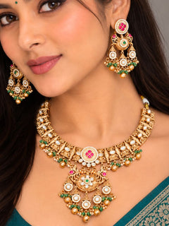 Alakapuri Heritage Pink & Green Necklace Set