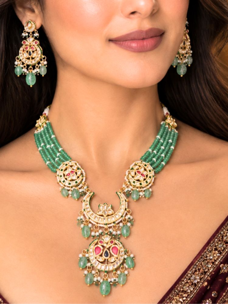 Sitanshu Kundan Green Bead Necklace Set