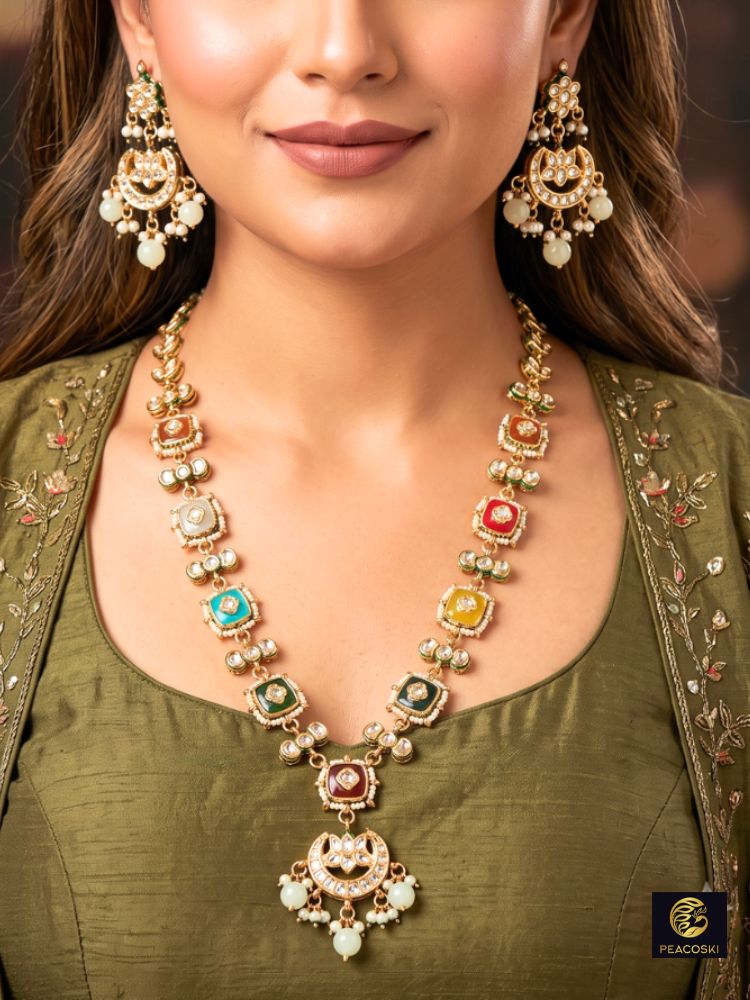 Amshula Kundan Multicolour Long Necklace Set