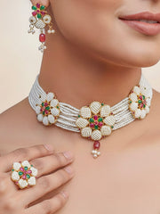 Azure Pearl Necklace Set + Ring Combo
