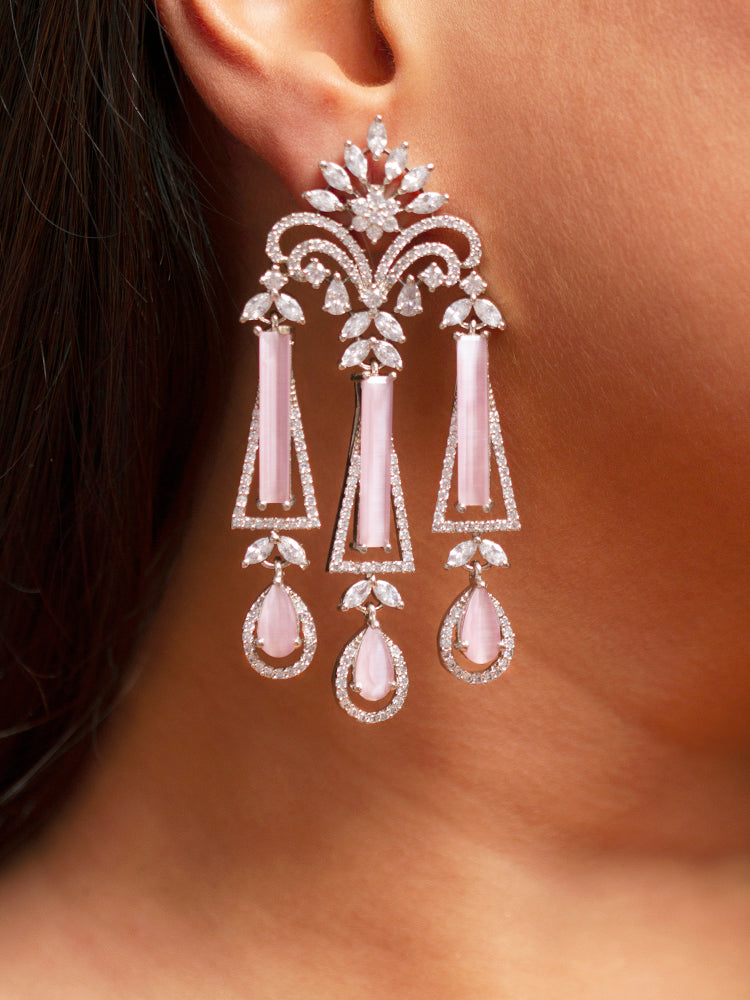 Chandelier Zirconia Mint Pink Earrings