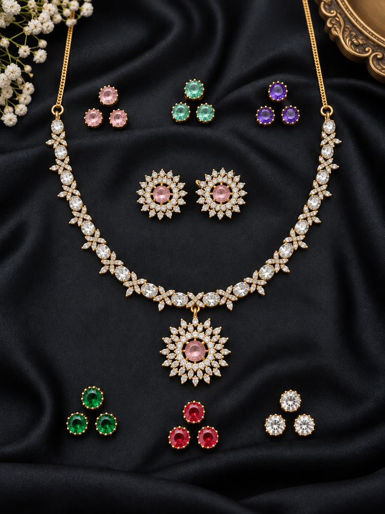 Twishaa Zirconia 6 Color Changeable Necklace Set