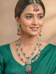 Magenta Zirconia Pink Shabana Necklace Set