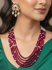 Manvi Red & White Pearl Necklace Set (5 Layer)