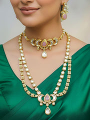 Mint Pink Nadira Kundan Necklace Set