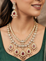 Shyamabha Polki Red Necklace Set