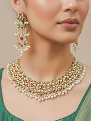 Surajmukhi Ruby Pink & Green Jadau Necklace Set