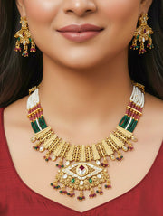 Svarlina Rajwadi Green & Pink Necklace Set