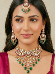 The Royal Dynasty Ruby Pink & Green Polki Necklace Set