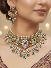 Swaira Zirconia Gold Choker Necklace Set