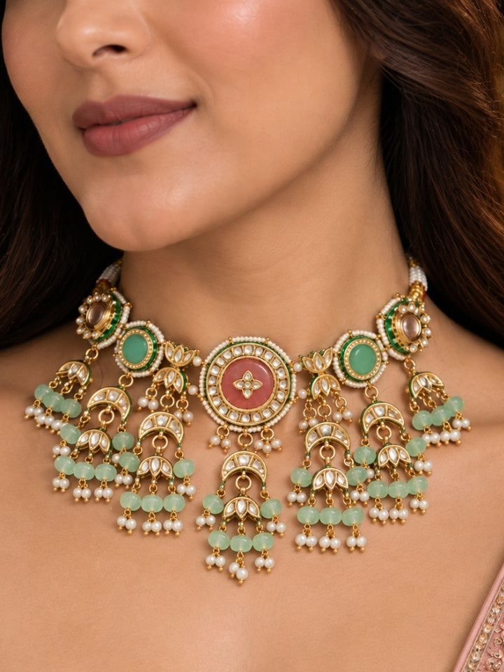 Sukanya Necklace Set (Mint Pink & Green)