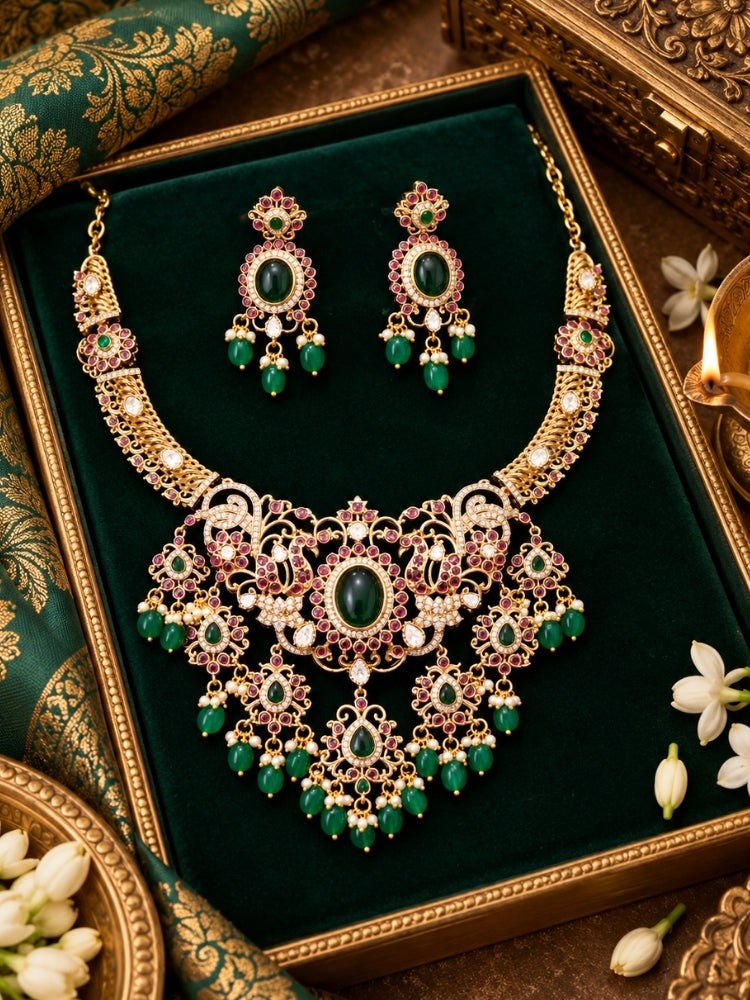 Gulmohar Green Necklace Set