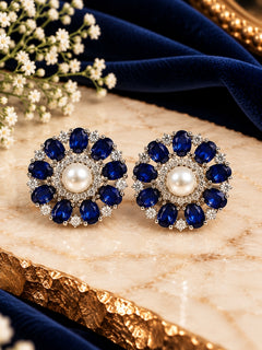 Navy Blue Blossom Earrings