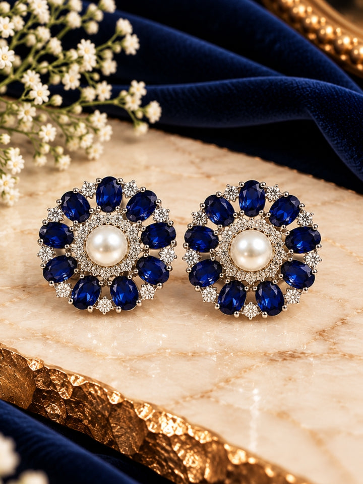 Navy Blue Blossom Earrings