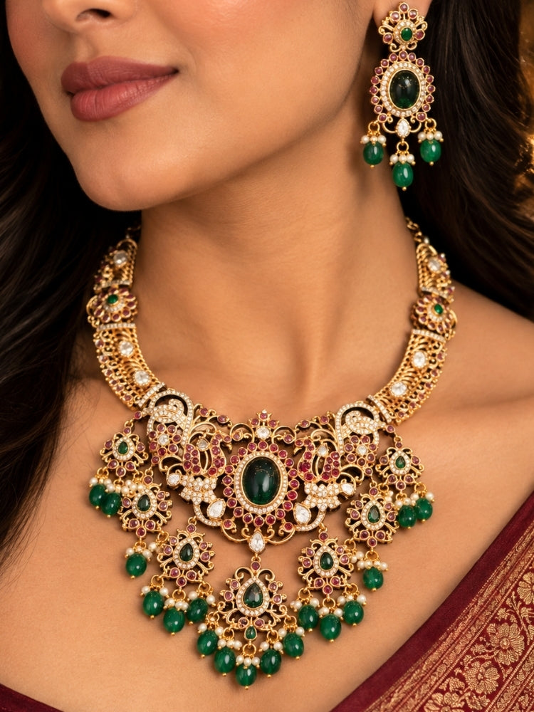 Gulmohar Green Necklace Set