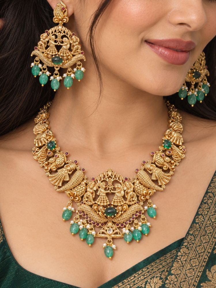 Kantimati Gold Green Necklace Set