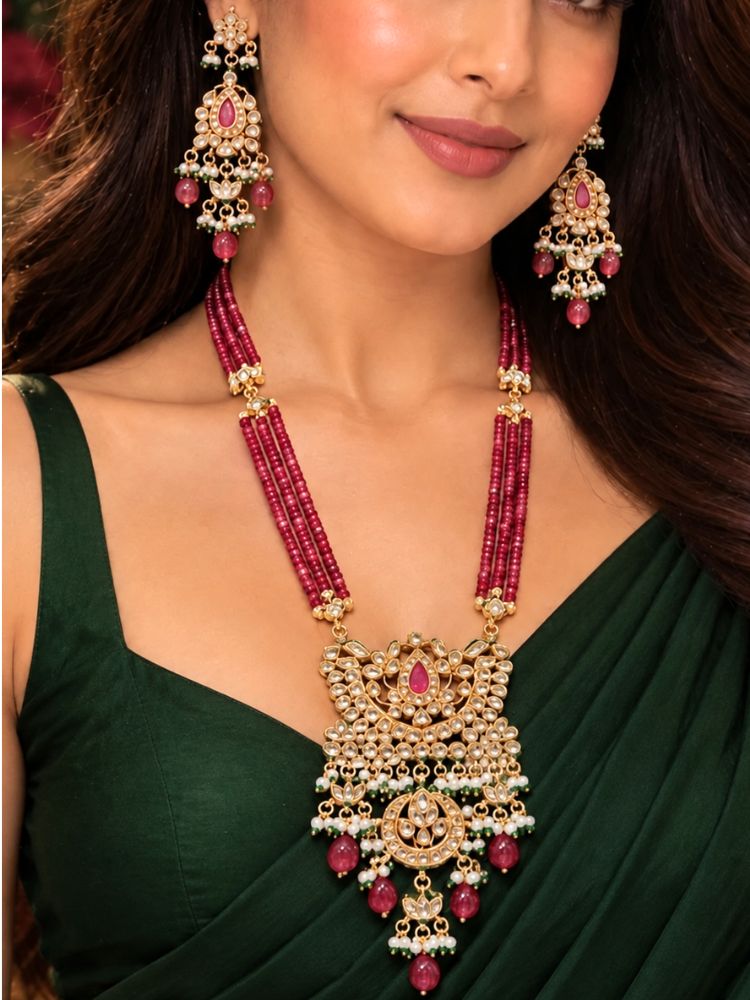 Rupkanwar Kundan Red Long Necklace Set