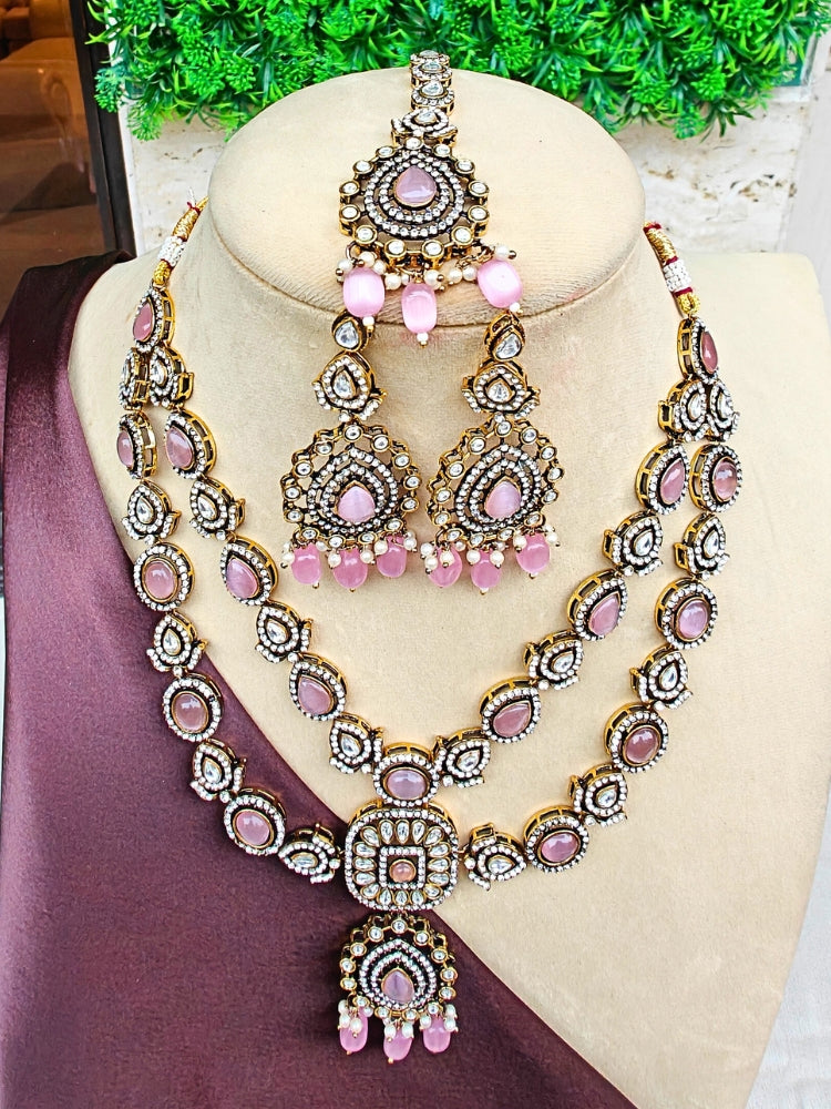 Mint Pink Shabana Necklace Set