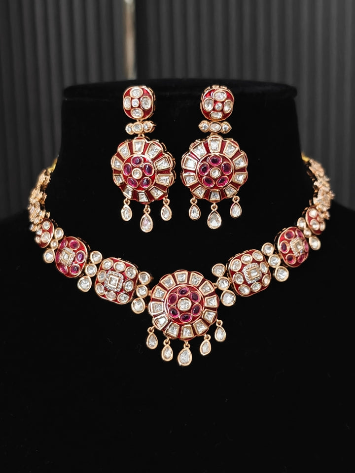 Suraiya Ruby Pink Polki Necklace Set