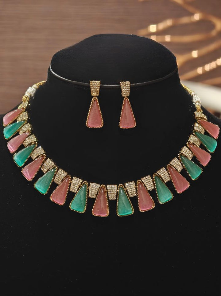 Ipsita Mint Green & Pink necklace set