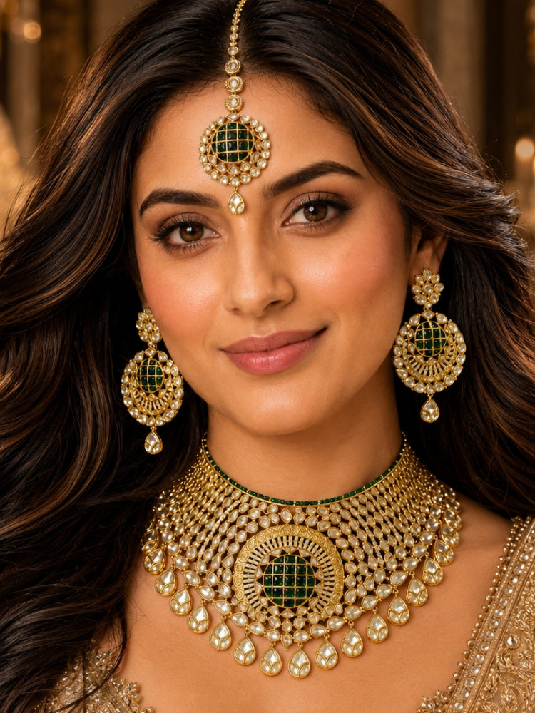 Zaviya Polki Necklace Set with Maangtikka