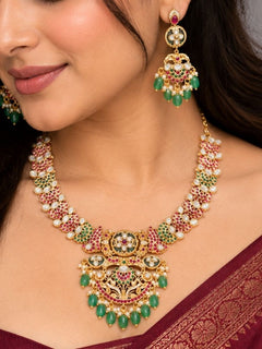 Kavyapriya Jadau Pink & Green Necklace Set