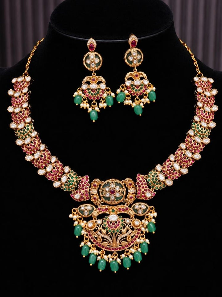 Kavyapriya Jadau Pink & Green Necklace Set