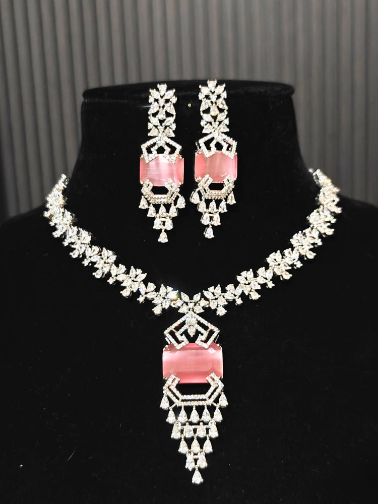 Reverie Zirconia Mint Pink Necklace Set