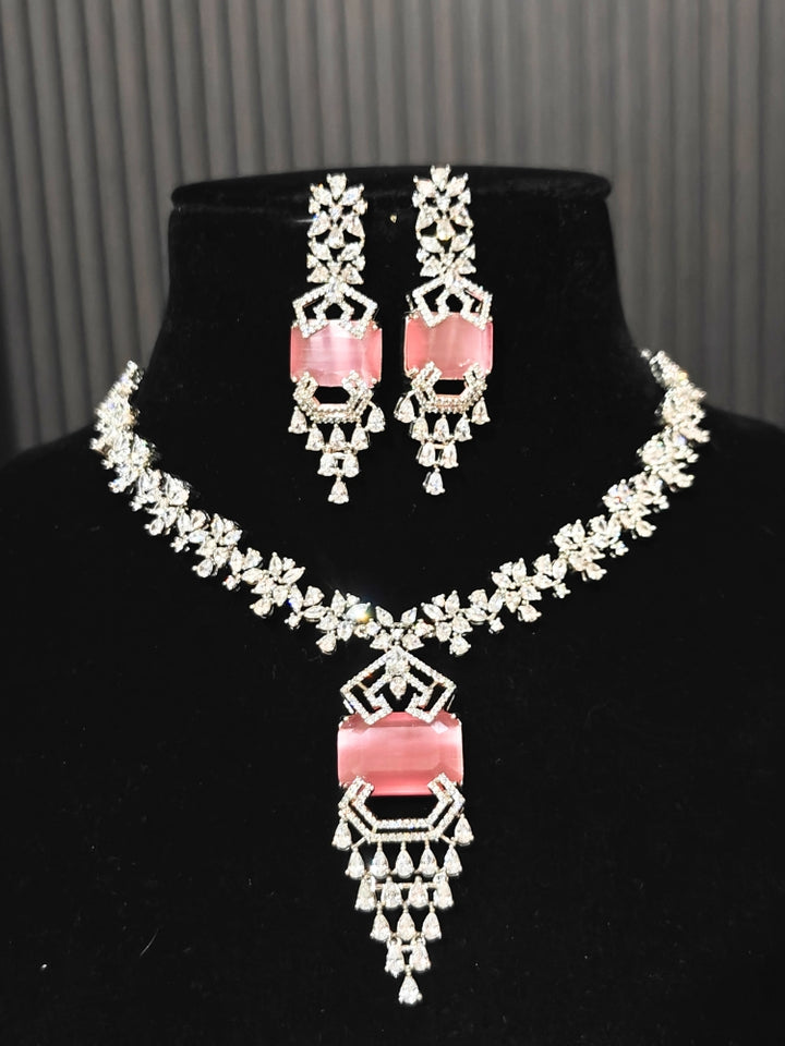 Reverie Zirconia Mint Pink Necklace Set