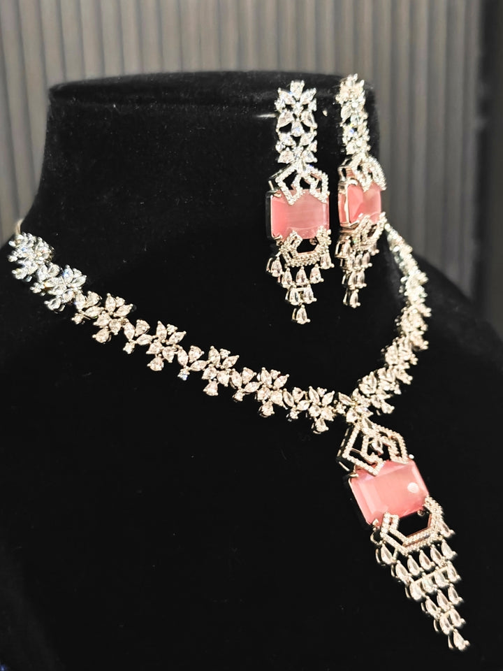 Reverie Zirconia Mint Pink Necklace Set