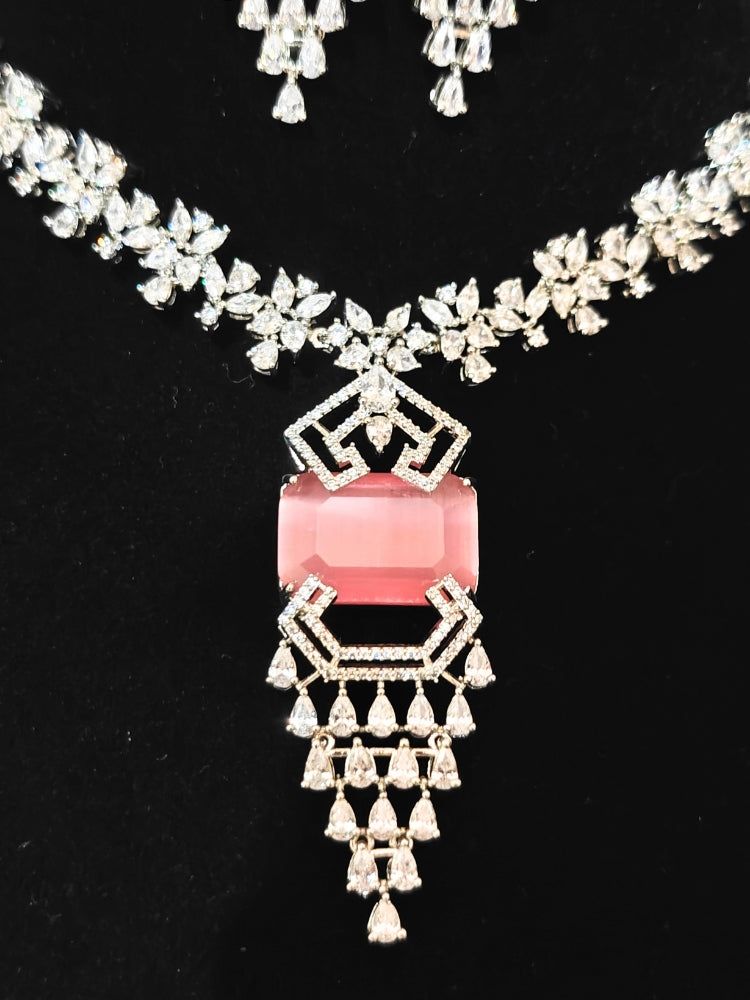 Reverie Zirconia Mint Pink Necklace Set