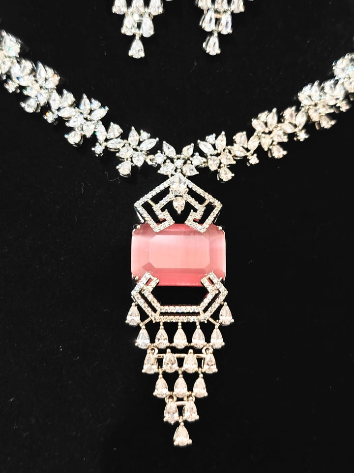 Reverie Zirconia Mint Pink Necklace Set
