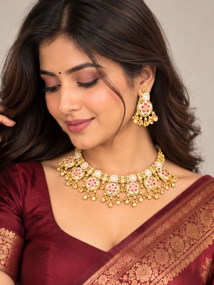 Mithilapuri Heritage Gold Collar Necklace Set