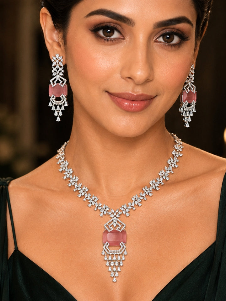Reverie Zirconia Mint Pink Necklace Set