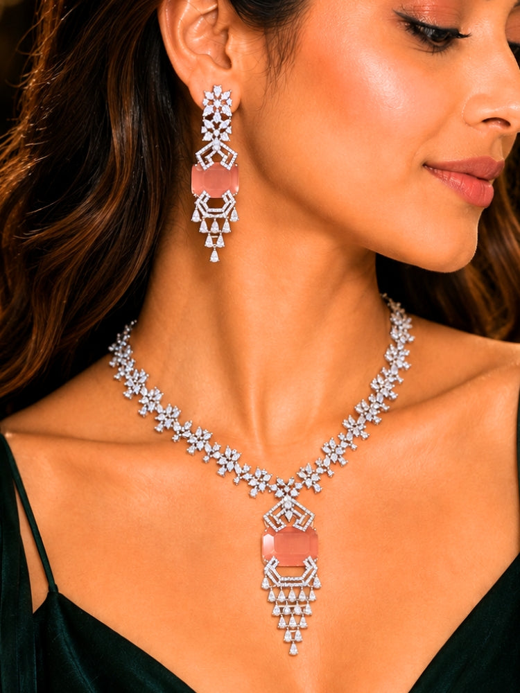 Reverie Zirconia Mint Pink Necklace Set