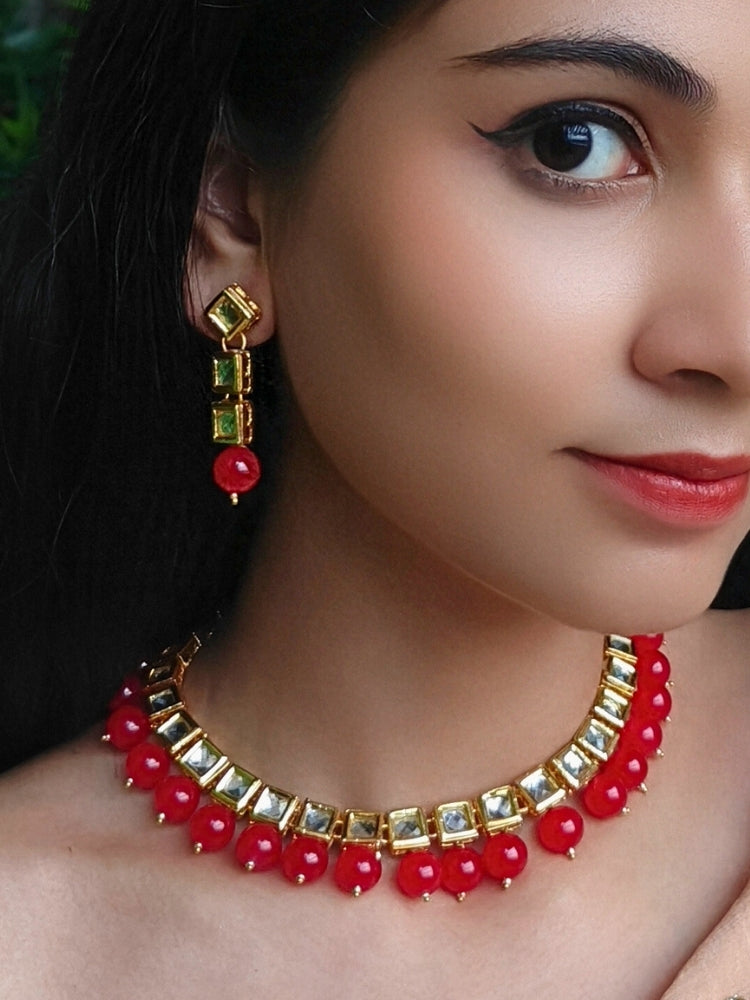 Mehul Cherry Red Necklace Set