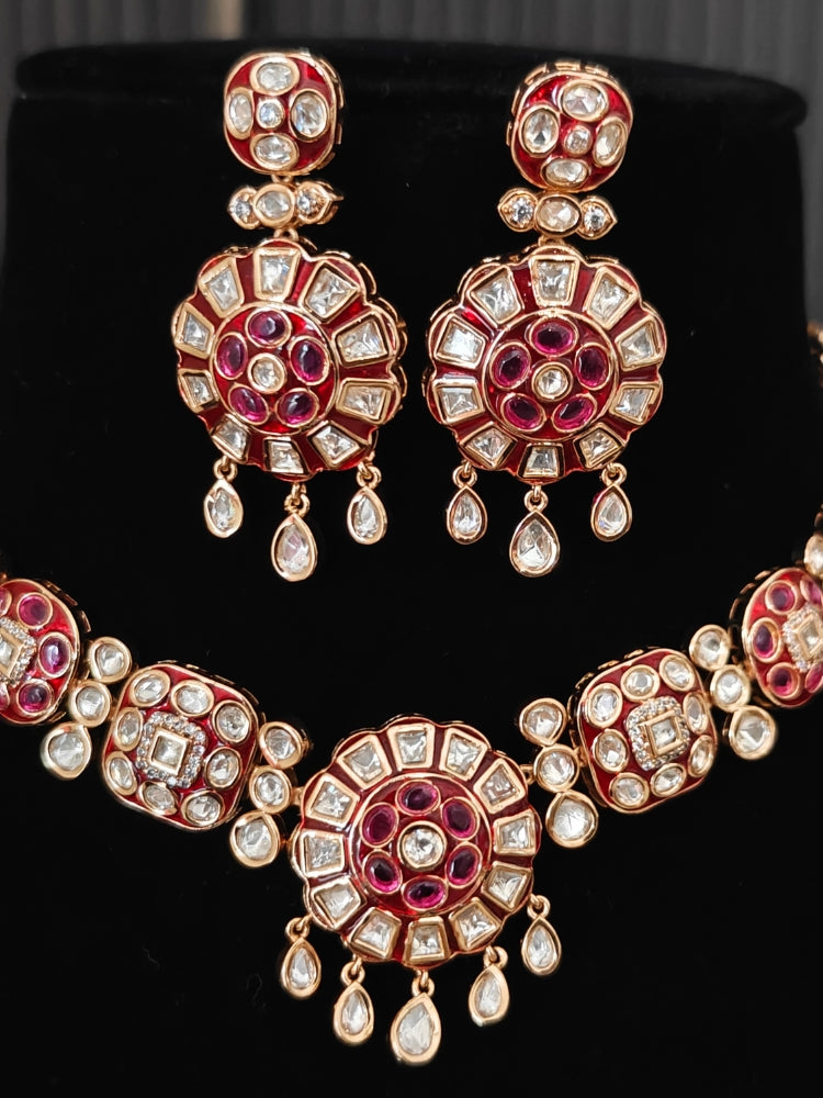 Suraiya Ruby Pink Polki Necklace Set