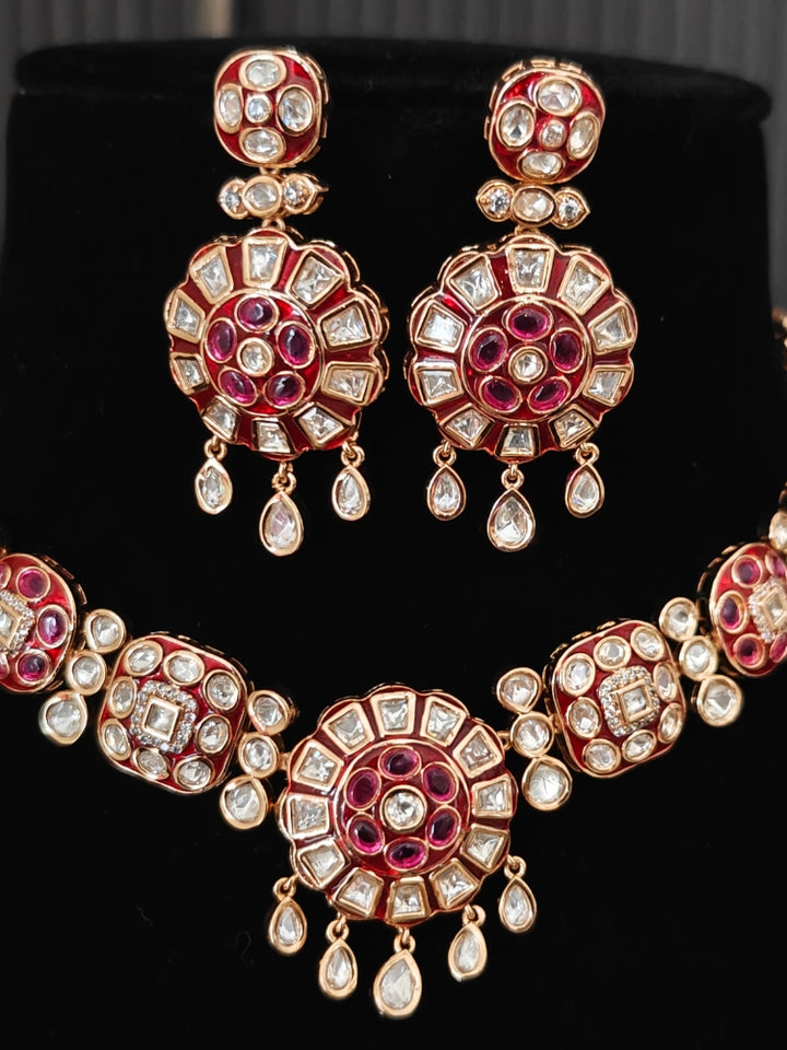 Suraiya Ruby Pink Polki Necklace Set