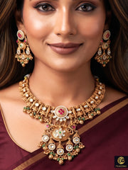 Alakapuri Heritage Pink & Green Necklace Set