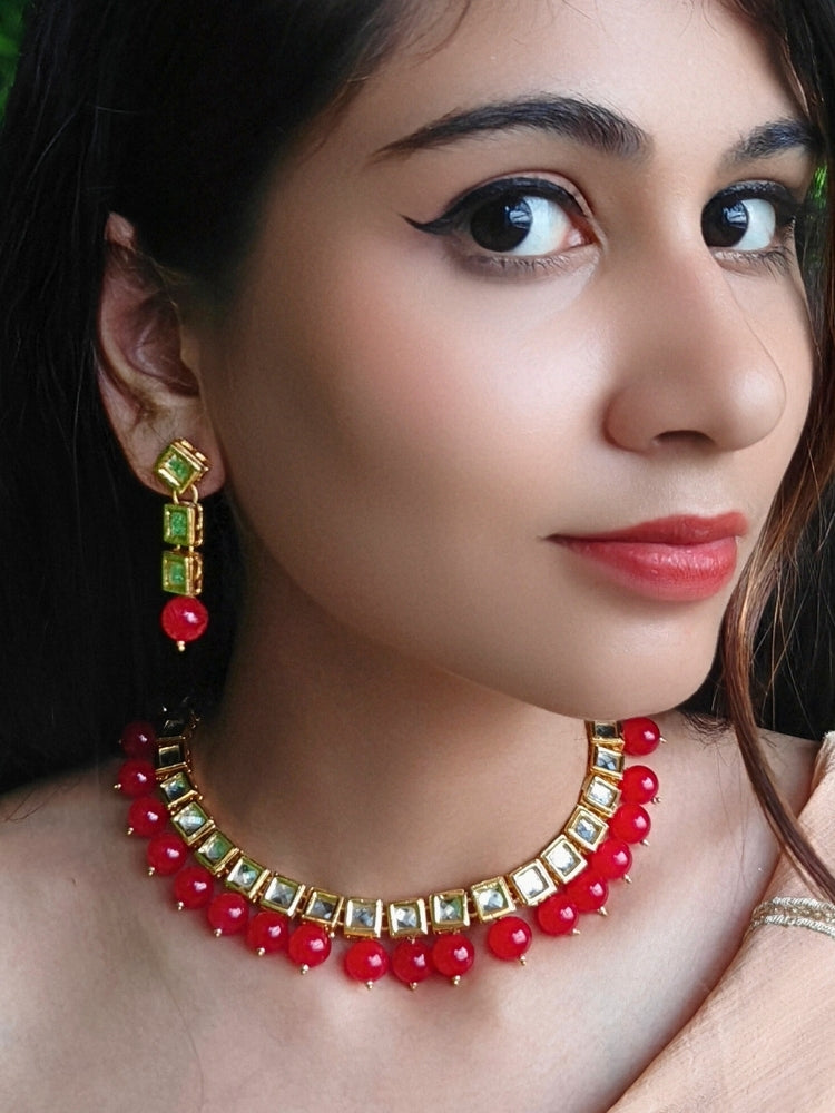 Mehul Cherry Red Necklace Set