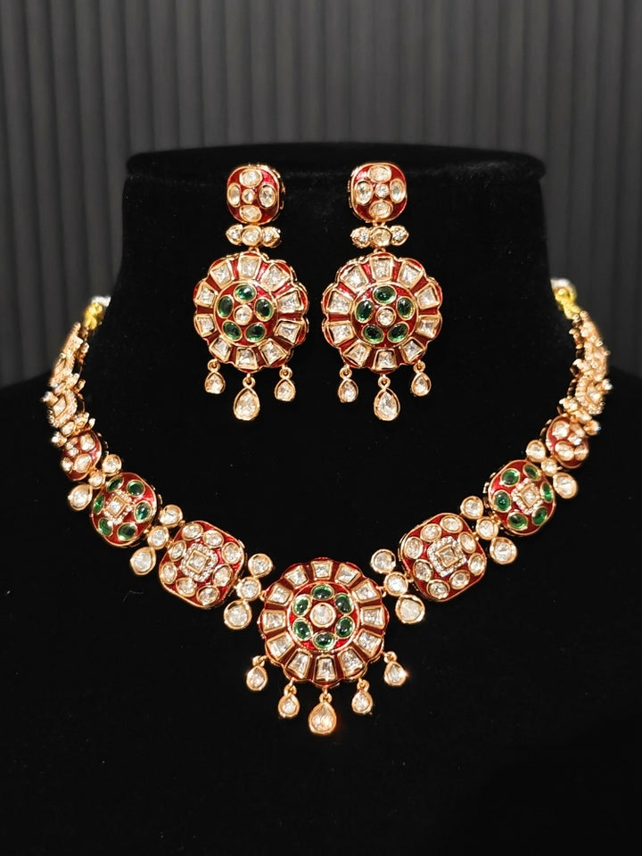 Suraiya Red & Green Polki Necklace Set