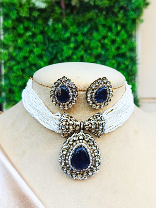 Navy Blue Ria Necklace Set