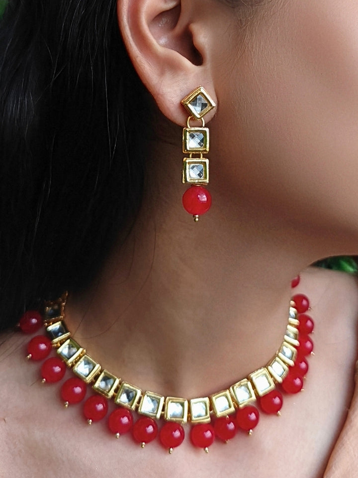 Mehul Cherry Red Necklace Set
