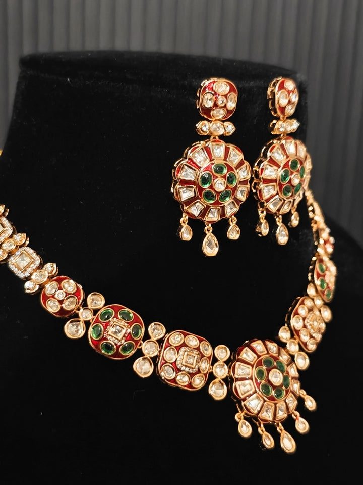 Suraiya Red & Green Polki Necklace Set