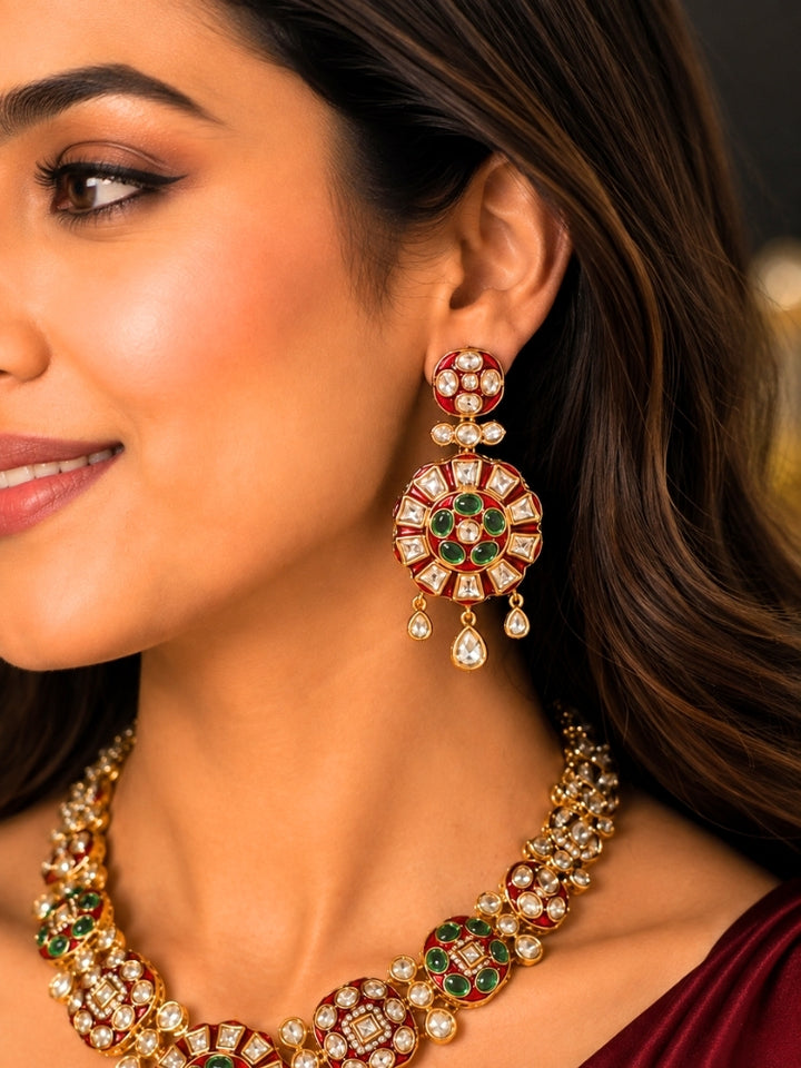 Suraiya Red & Green Polki Necklace Set