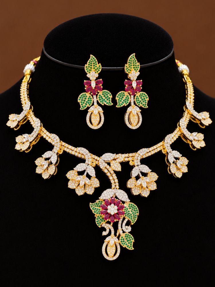Yolanda Red & Green Dual Tone Necklace Set