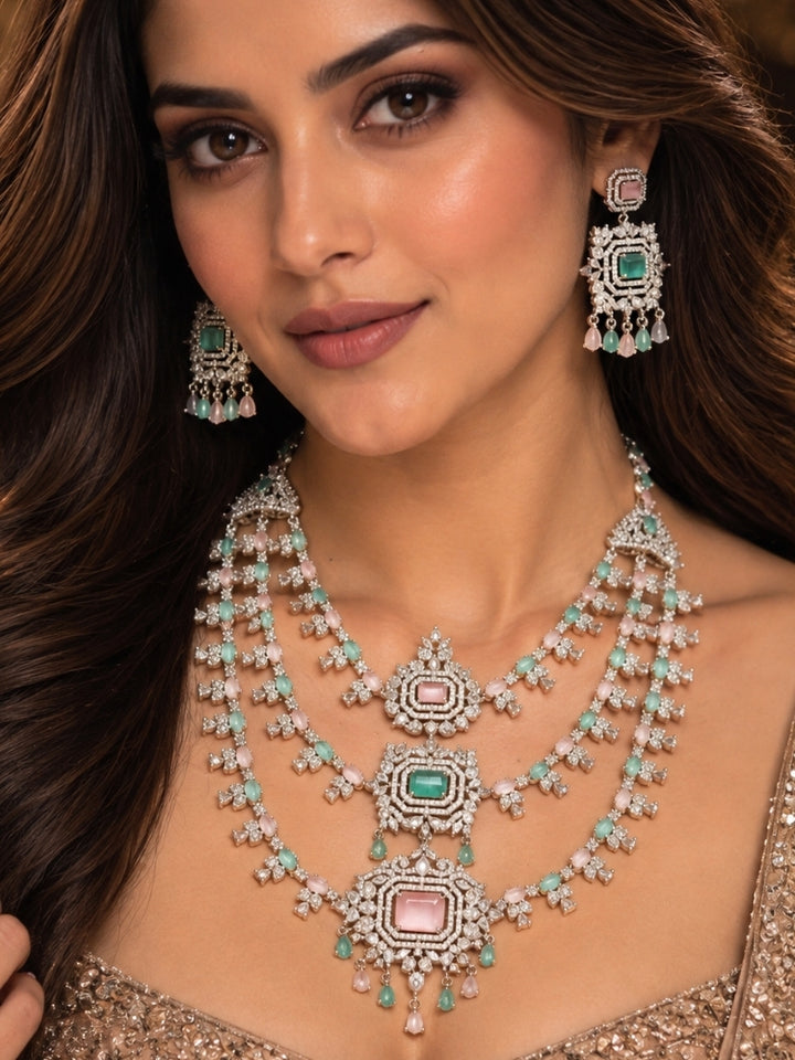 Fabiola Mint Green & Pink Necklace Set