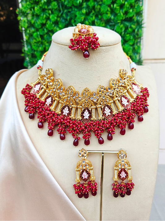 Maroon Jodha Necklace Set