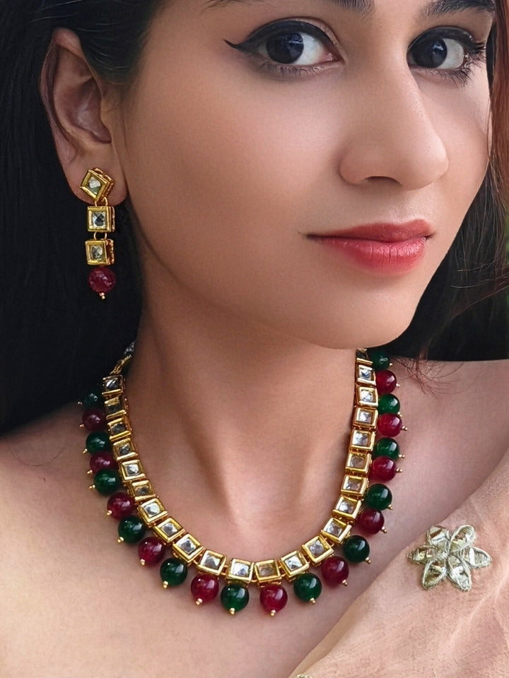 Mehul Red & Green Necklace Set