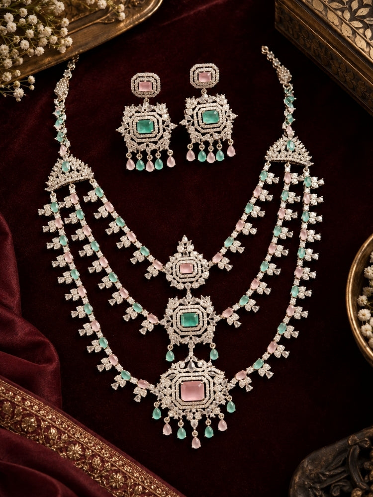 Fabiola Mint Green & Pink Necklace Set